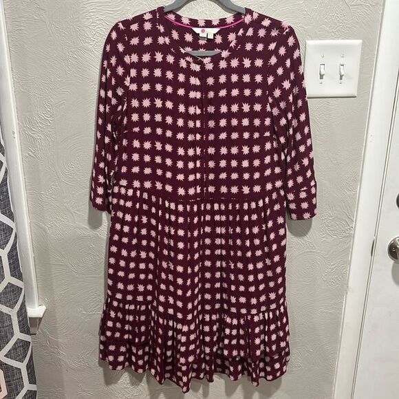 Boden Burgundy Starburst Tiered Dress Size US 6 - Picture 1 of 9